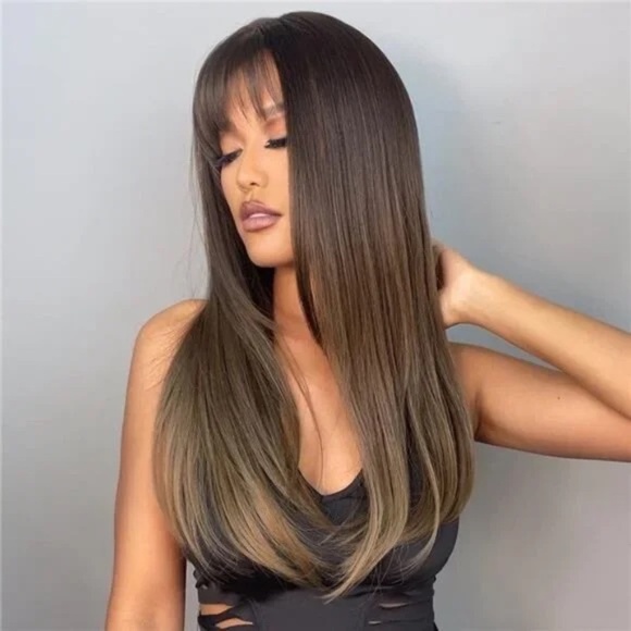 NEW WOMEN WIGS - layered Brown balayage straight wig - Picture 2 of 10
